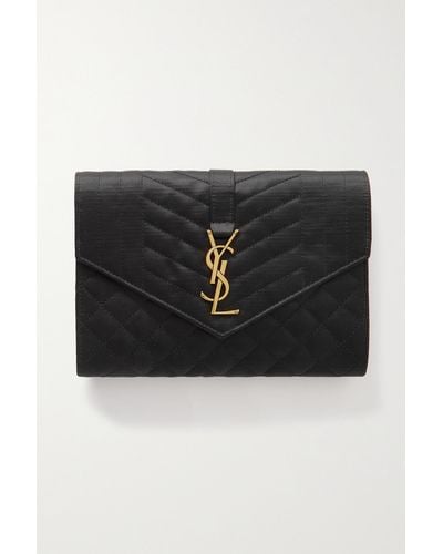 SAINT LAURENT Envelope matelassé duchesse-satin clutch