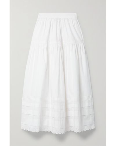 Doen + Net Sustain Sebastiane Broderie Anglaise-trimmed Organic Cotton-poplin Midi Skirt - White