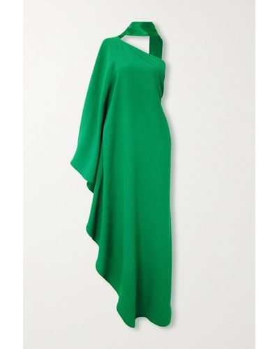 ‎Taller Marmo Bolkan Scarf-detailed One-shoulder Ruffled Crepe Gown - Green