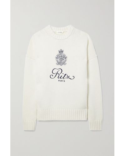 FRAME + Ritz Paris Embroidered Cashmere Jumper - Natural