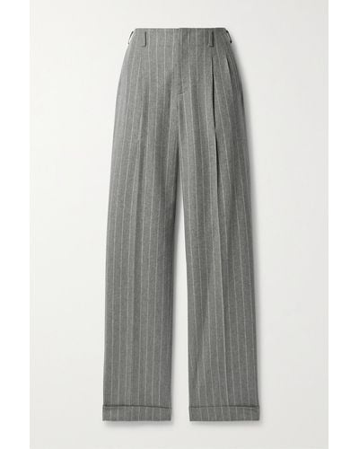 Ralph Lauren Collection Pantalon Droit En Laine À Fines Rayures Et À Plis - Gris