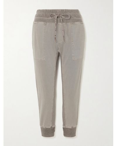 James Perse Jersey-trimmed Cotton-twill Track Trousers - Grey