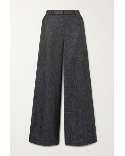 L'Agence Pilar Metallic Herringbone Wool-blend Wide-leg Pants - Grey