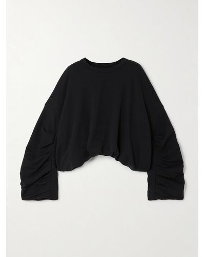 Dries Van Noten Ruched Cropped Cotton-jersey Sweater - Black