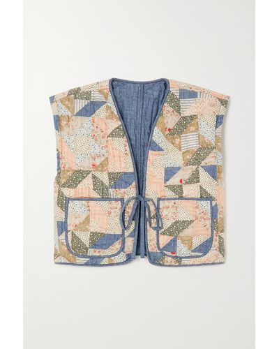 Polo Ralph Lauren Cropped Reversible Chambray And Printed Cotton Vest - Blue