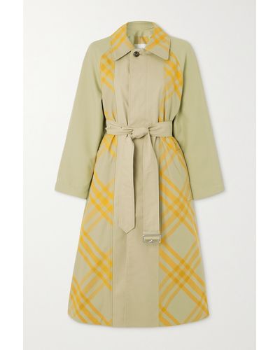 Burberry Appliquéd Belted Checked Cotton-gabardine Trench Coat - Yellow