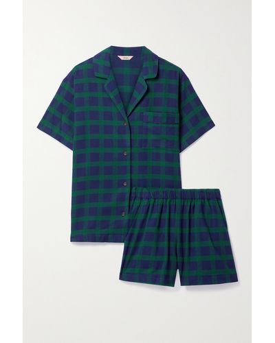 Eberjey Checked Cotton-flannel Pyjama Set - Blue