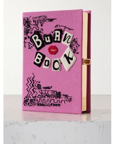 Olympia Le-Tan Mean Girls Burn Book Embroidered Appliquéd Canvas Clutch - Pink