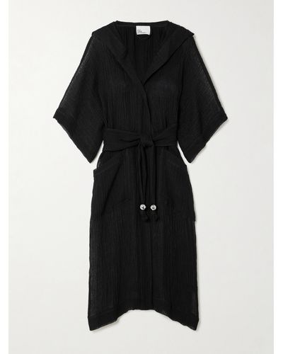 Lisa Marie Fernandez + Net Sustain Hooded Belted Linen-blend Gauze Coverup - Black