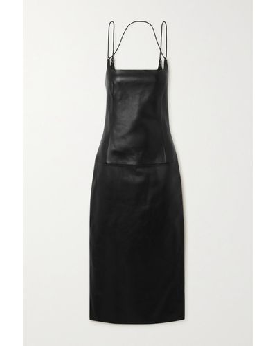 The Attico Leather Midi Dress - Black