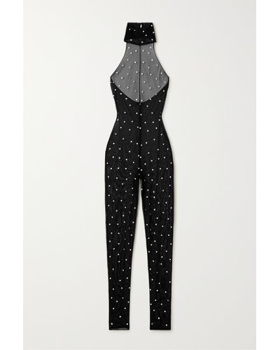 Oséree Gem Necklace Crystal-embellished Stretch-tulle Jumpsuit - Black