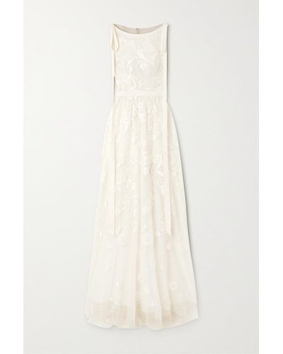 Zuhair Murad Floral Scene Bow-detailed Embroidered Tulle Gown - White