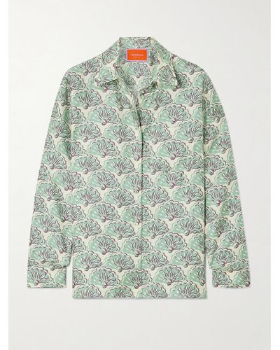 La DoubleJ Boy Printed Silk Satin-twill Shirt - Green