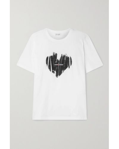 Saint Laurent T-shirt Aus Baumwoll-jersey Mit Print - Weiß