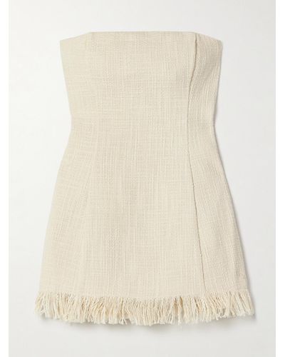 STAUD Silvia Strapless Frayed Cotton-tweed Top - Natural