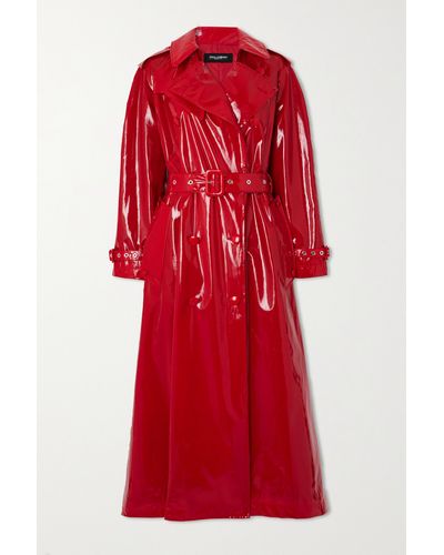 Dolce & Gabbana Double-breasted Patent Faux Leather Coat - Red