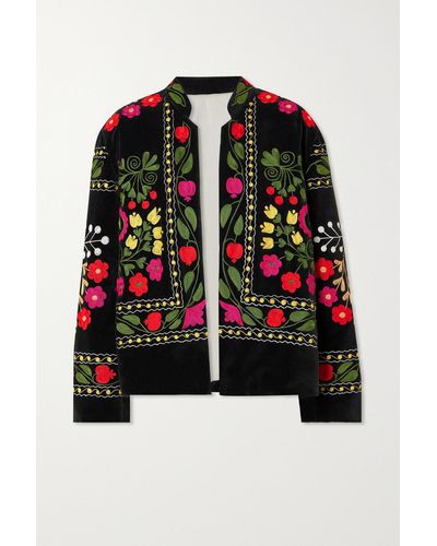 Fortela Fulvia Embroidered Cotton-velvet Jacket - Black