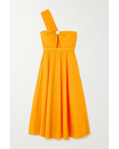 Jason Wu One-shoulder Cutout Linen And Cotton-blend Midi Dress - Yellow