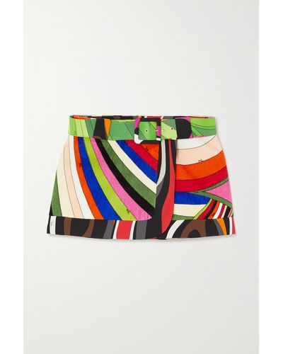 Emilio Pucci Iride Belted Printed Cotton And Terry Mini Wrap Skirt - Red