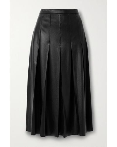 Veronica Beard Herson Pleated Vegan Leather Midi Skirt - Black