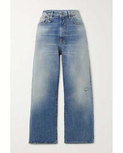 R13 D'arcy Cropped Distressed High-rise Wide-leg Jeans - Blue
