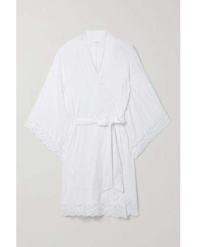 Eberjey The Mademoiselle Lace-trimmed Stretch- Modal Robe - White