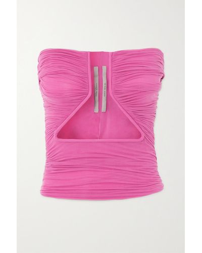 Rick Owens Prong Strapless Ruched Cutout Stretch-jersey Top - Pink
