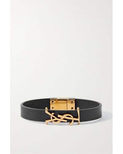 Saint Laurent Opyum Leather And Gold-tone Bracelet - Black