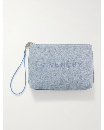 Givenchy Leather-trimmed Embroidered Denim Pouch - Blue