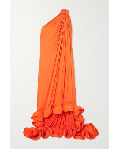 Lanvin Robe Du Soir Asymétrique En Charmeuse À Volants - Orange