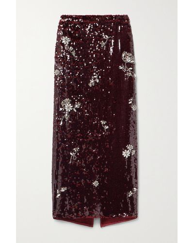 Erdem Maria Crystal-embellished Sequined Chiffon Midi Skirt - Purple