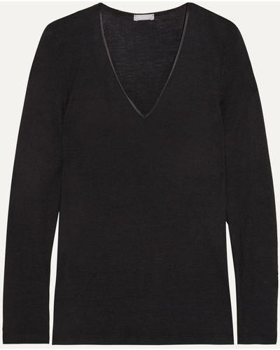 Hanro Merino Wool And Silk-blend Jersey Top - Black
