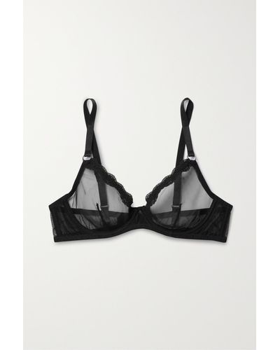 Fleur du Mal Lace-trimmed Tulle Underwired Soft-cup Bra - Black