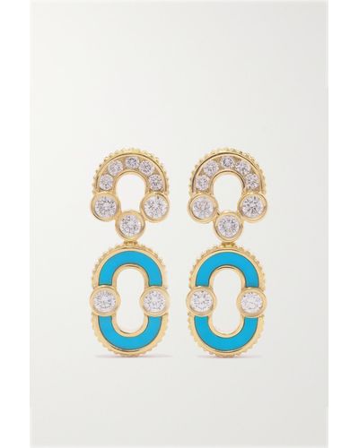 Viltier Boucles D'oreilles En Or 18 Carats (750/1000), Turquoises Et Diamants Magnetic Solo - Bleu