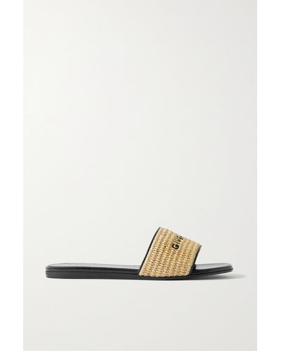 Givenchy 4g Leather-trimmed Embroidered Raffia Slides - White