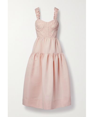 Sea Evita Embroidered Taffeta Midi Dress - Pink