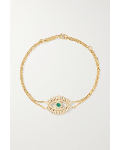 Suzanne Kalan Evil Eye Armband Aus 18 Karat Gold Mit Diamanten Und Smaragd - Weiß