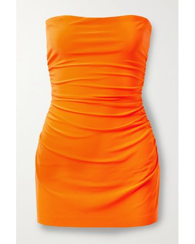 Norma Kamali Pickleball Strapless Ruched Stretch-jersey Mini Dress - Orange