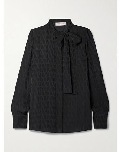 Valentino Garavani Schluppenbluse Aus Seiden-jacquard - Schwarz