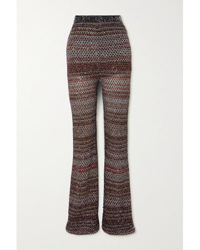 Missoni Sequin-embellished Striped Metallic Crochet-knit Flared Trousers - Brown