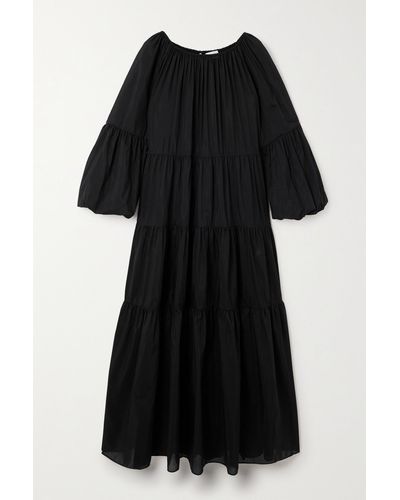 Matteau + Net Sustain Tiered Organic Cotton And Silk-blend Maxi Dress - Black