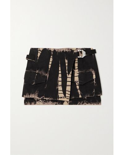 Dion Lee Belted Tie-dyed Denim Mini Wrap Skirt - Black