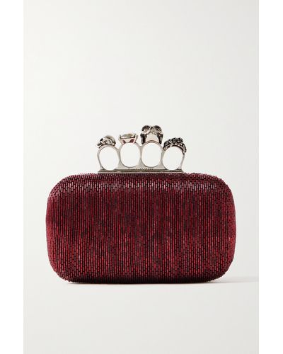 Alexander McQueen Four Ring Embellished Leather Clutch - Red