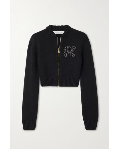 Palm Angels Cropped Studded Knitted Cardigan - Black