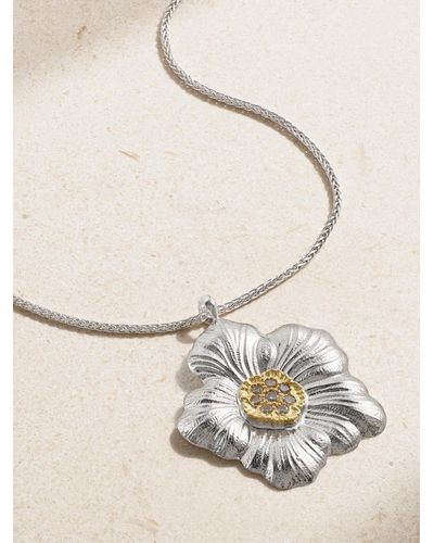 Buccellati Blossoms Sterling Silver And Gold-plated Diamond Necklace - Natural
