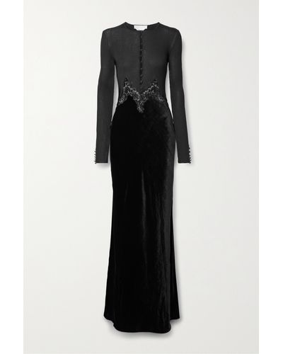 Gabriela Hearst + Net Sustain Abbey Lace-trimmed Silk-velvet And Cashmere And Silk-blend Maxi Dress - Black