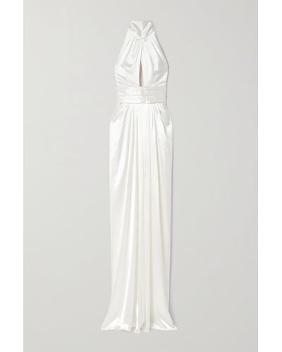 Naeem Khan Magnolia Pleated Silk-charmeuse Halterneck Gown - White