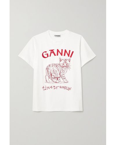 Ganni Future T-shirt Aus Jersey Aus Einer Mischung Aus Recycelter Baumwolle Und Biobaumwolle Mit Print Und Stickerei - Weiß