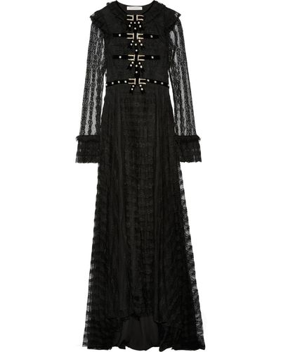 Philosophy Di Lorenzo Serafini Embellished Velvet-trimmed Lace Gown - Black