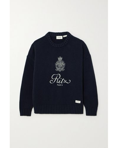 FRAME + Ritz Paris Embroidered Cashmere Jumper - Blue
